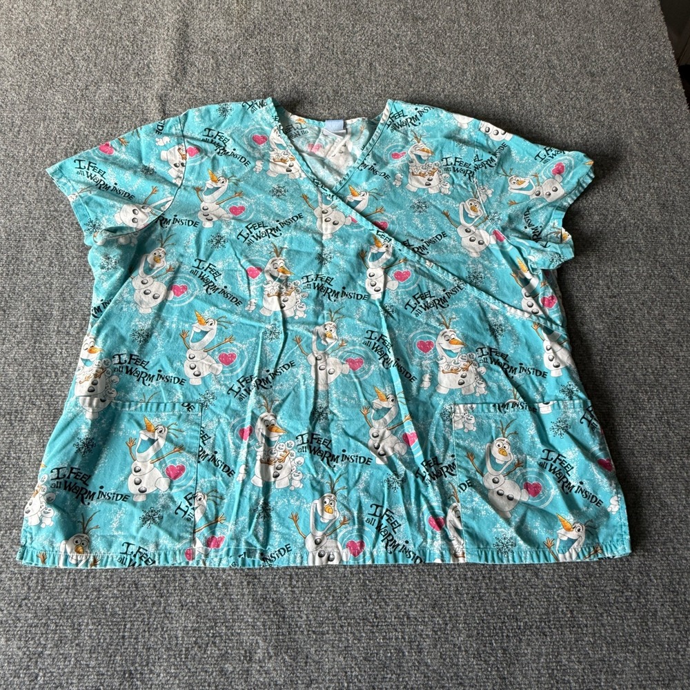 Disney Frozen Olaf Scrub Top Womens 3XL Blue I Feel All Warm Inside Mock Wrap